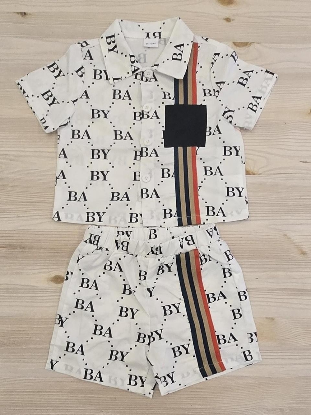 Kids White 'BY' Logo Shirt & Shorts Set with Stripe Detail